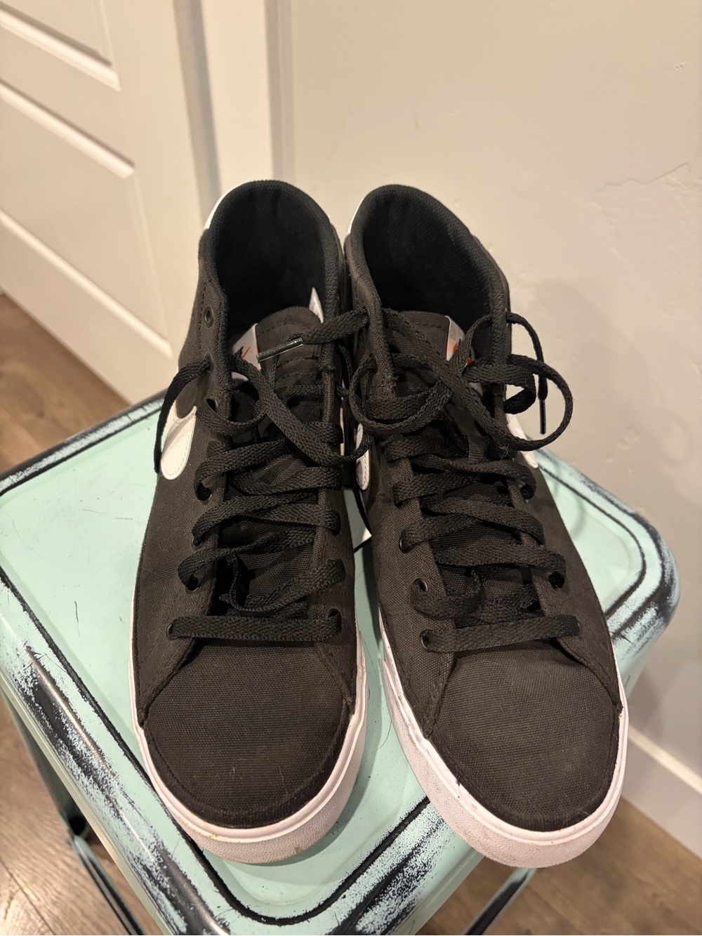 Nike Black Canvas High-Top Sneakers with White Label Detail